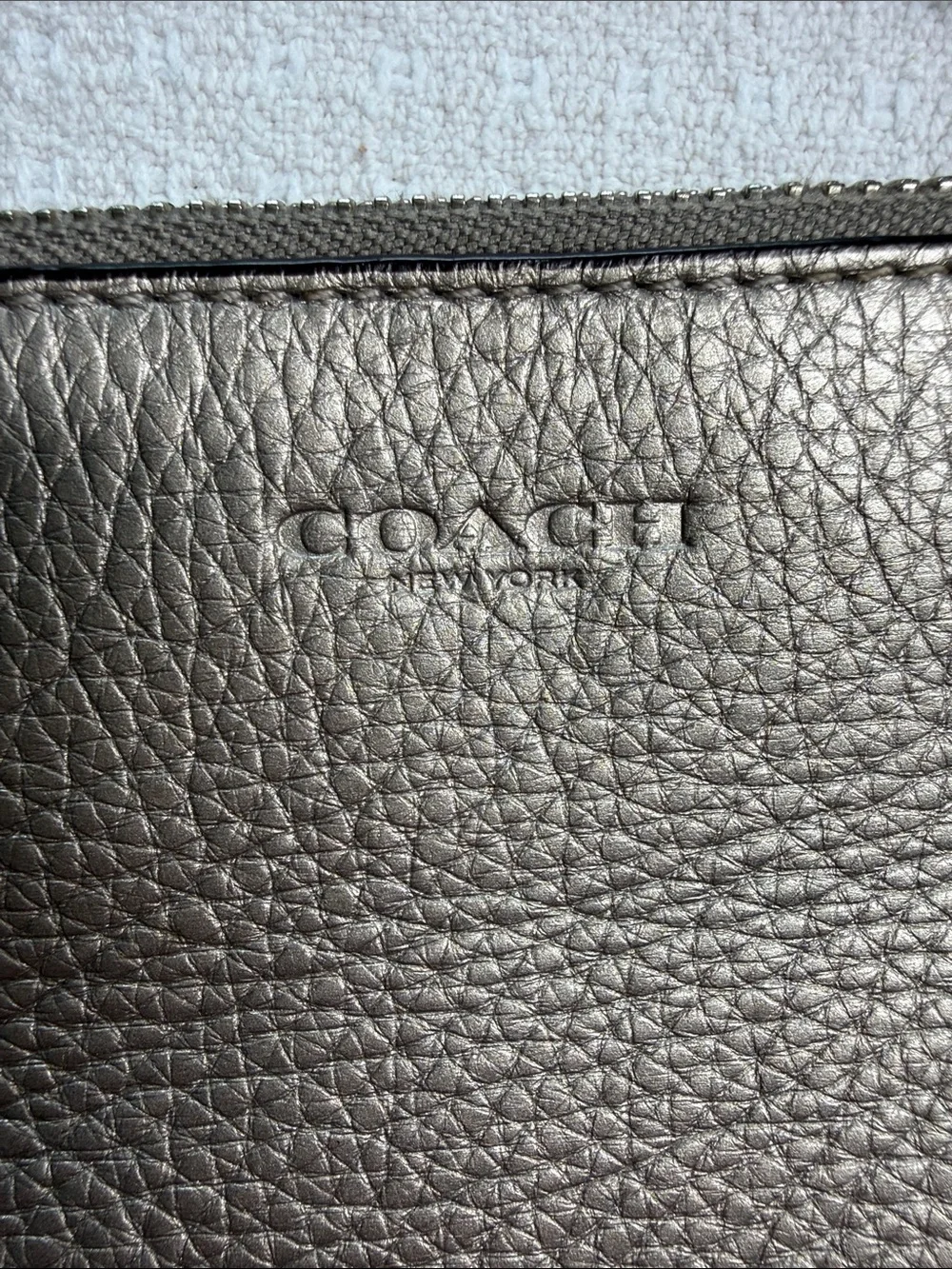Coach Lyla bronze metallic crossbody pebbled leather bag double zippers